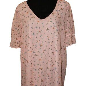 Reb. In. J Blouse 220 Pink Floral Print Lined Short Sleeve 2X NWOT